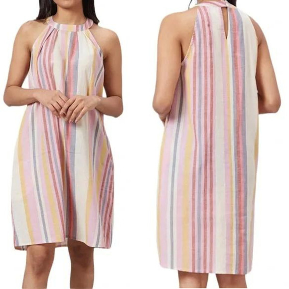 C&C California Striped Halter Linen Shift Dress XS - Picture 1 of 9